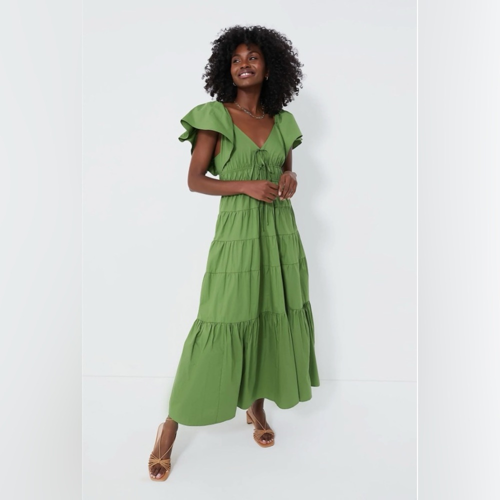 Moon River Olive V-Neck Maxi Dress - Size Large